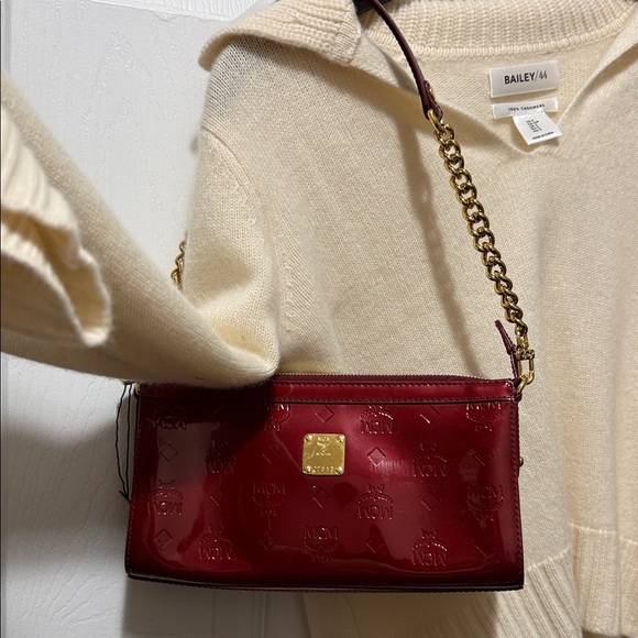 MCM Handbags - MCM Patent Leather Crossbody Bag in Burgundy with Gold Chain